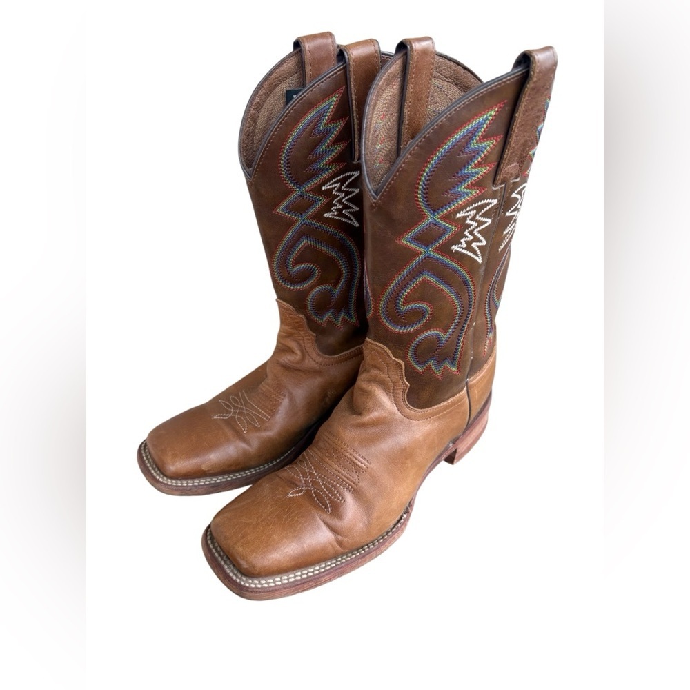 Nocona chestnut cowpoke western square toe leather boots sz 8.5 preloved - Picture 8 of 11